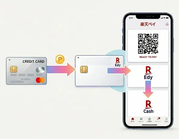 Charge from Rakuten Edy to Rakuten Cash in iOS