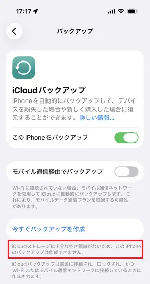 iCloud Backup Storage Error